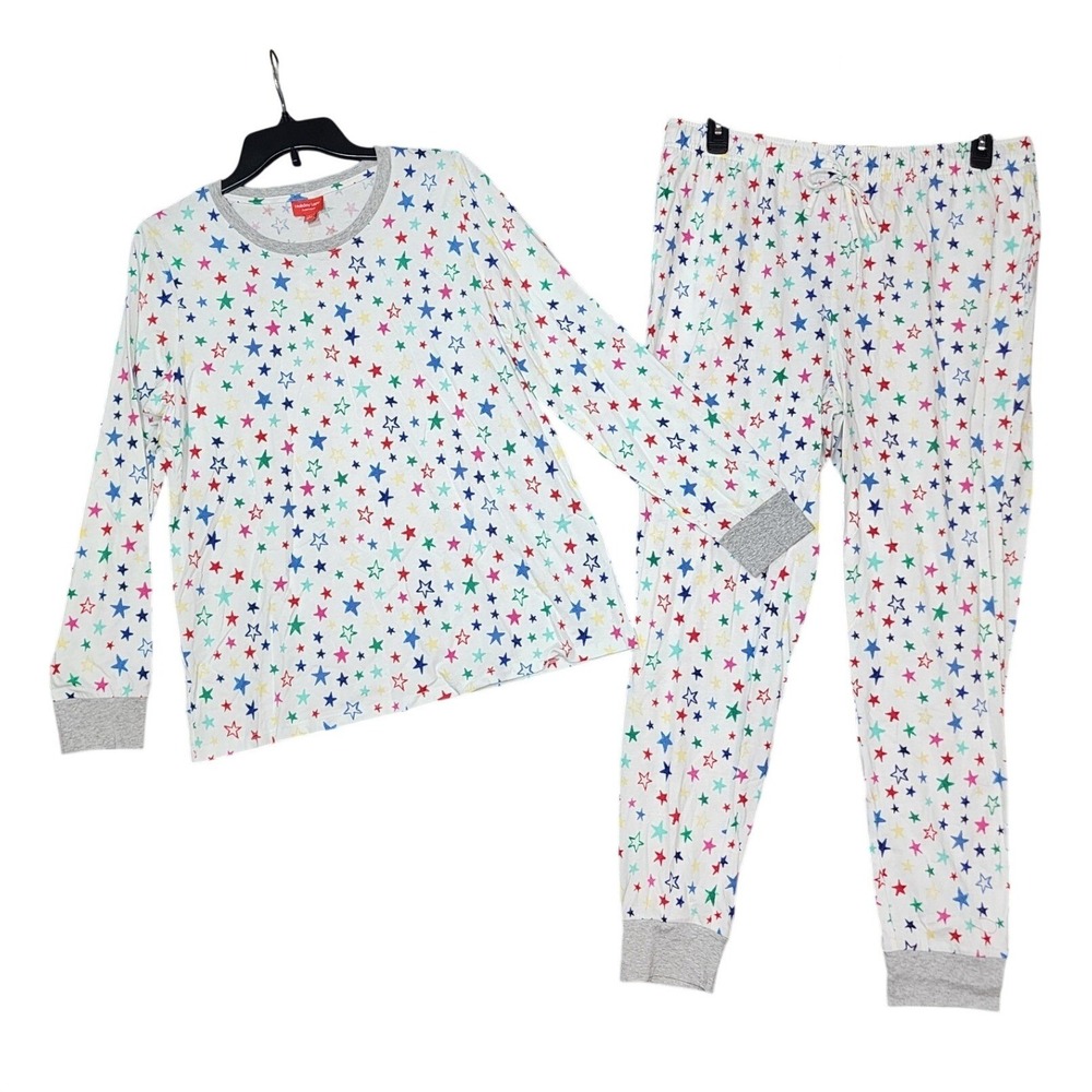 Holiday Lane Pajama Set Large Multi Color Star Print 100% Cotton 2-Piece